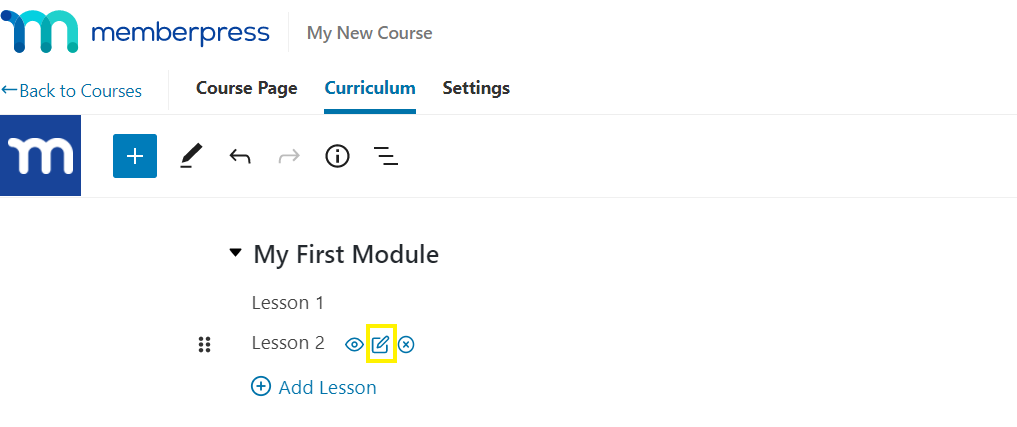 MemberPress-Courses-Add-Lesson-Contents | MemberPress Adding lesson content in the MemberPress Courses visual builder.