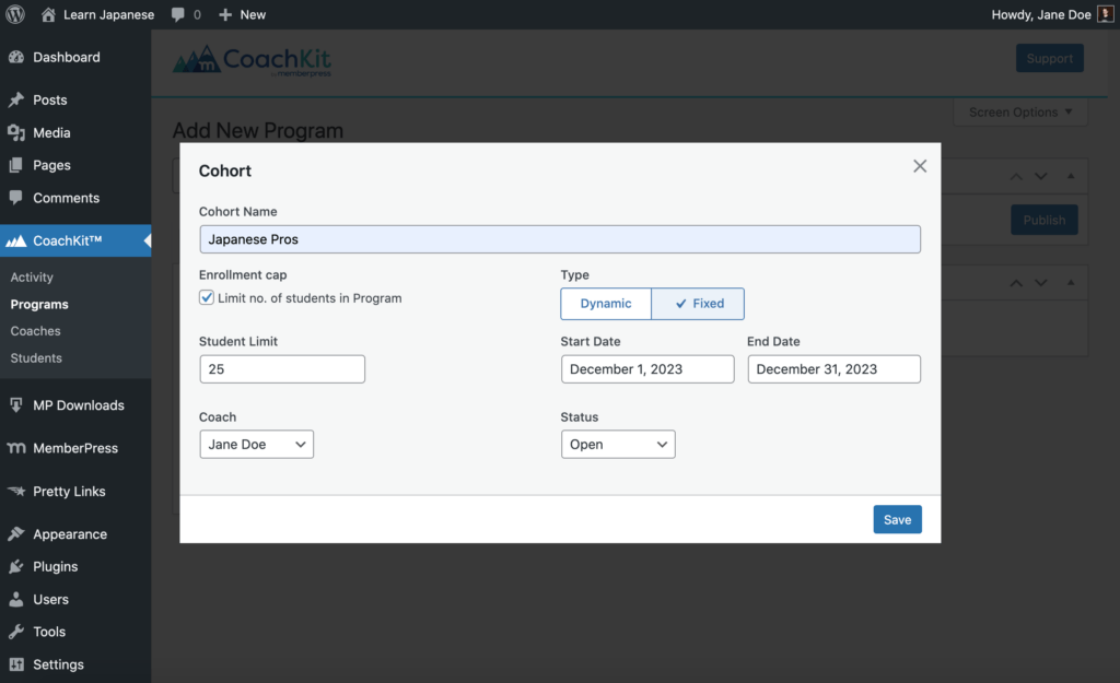 CoachKit cohort editing | MemberPress CoachKit cohort editing