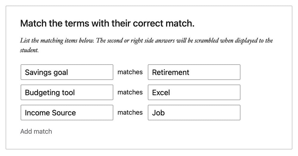 MatchMatrixBuilder1 | MemberPress Empareja la pregunta Matrix en el generador de preguntas.