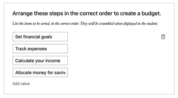 Order2Backend | MemberPress Ordena los valores del tipo de pregunta que se está construyendo en el quiz builder.